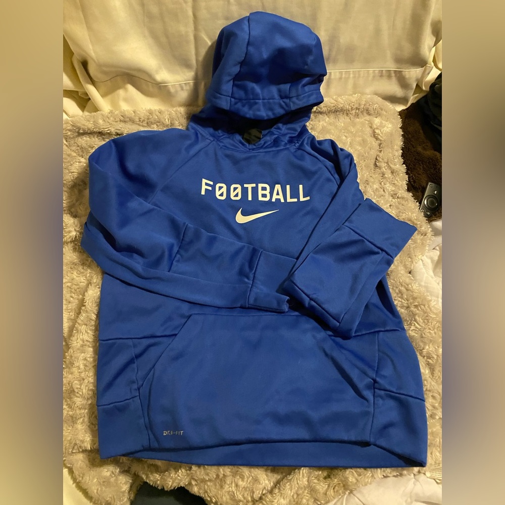 Boys Nike Hoodie size Large with football logo, EUC some wear on Dry fit logo